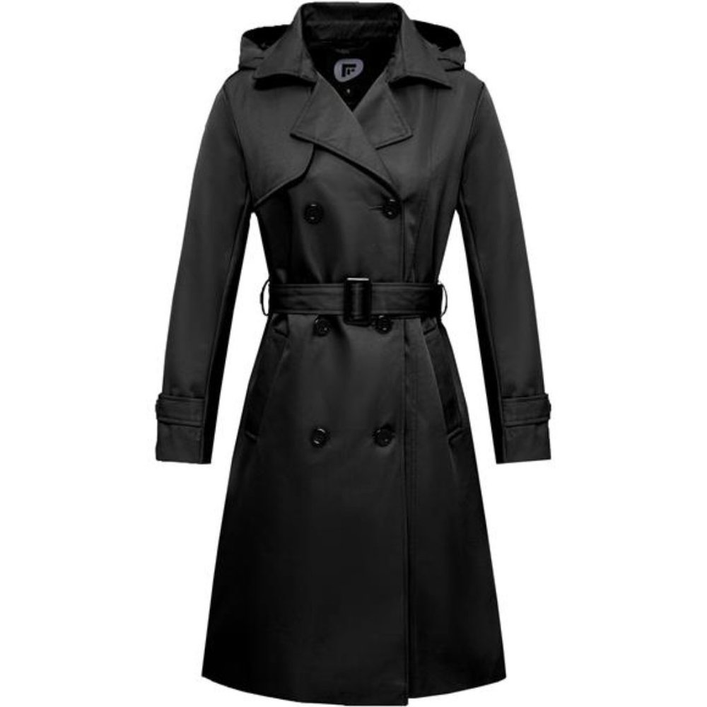 Women's Long Waterproof Trench Coat Double Breasted Belted Coat with Hood - Picture 1 of 8